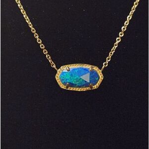 Kendra Scott Elisa Faceted Blue Stone Necklace Gold Tone Dainty Pendant
